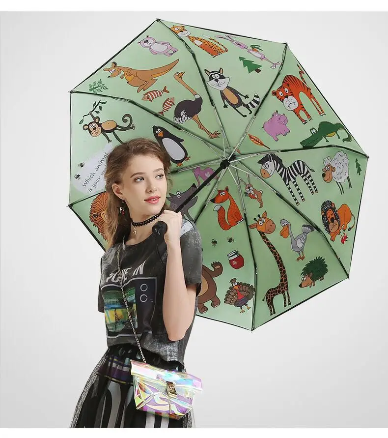 

103cm 5 times black coating anti-UV windproof anti-thunder fiberglass parasol three fold heat transfer paper printed umbrella