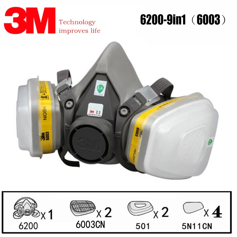 3M 6200+6001/6002/6003/6006 Half Facepiece Reusable Respirator Gas Mask Protect Against Painting Spraying Acid