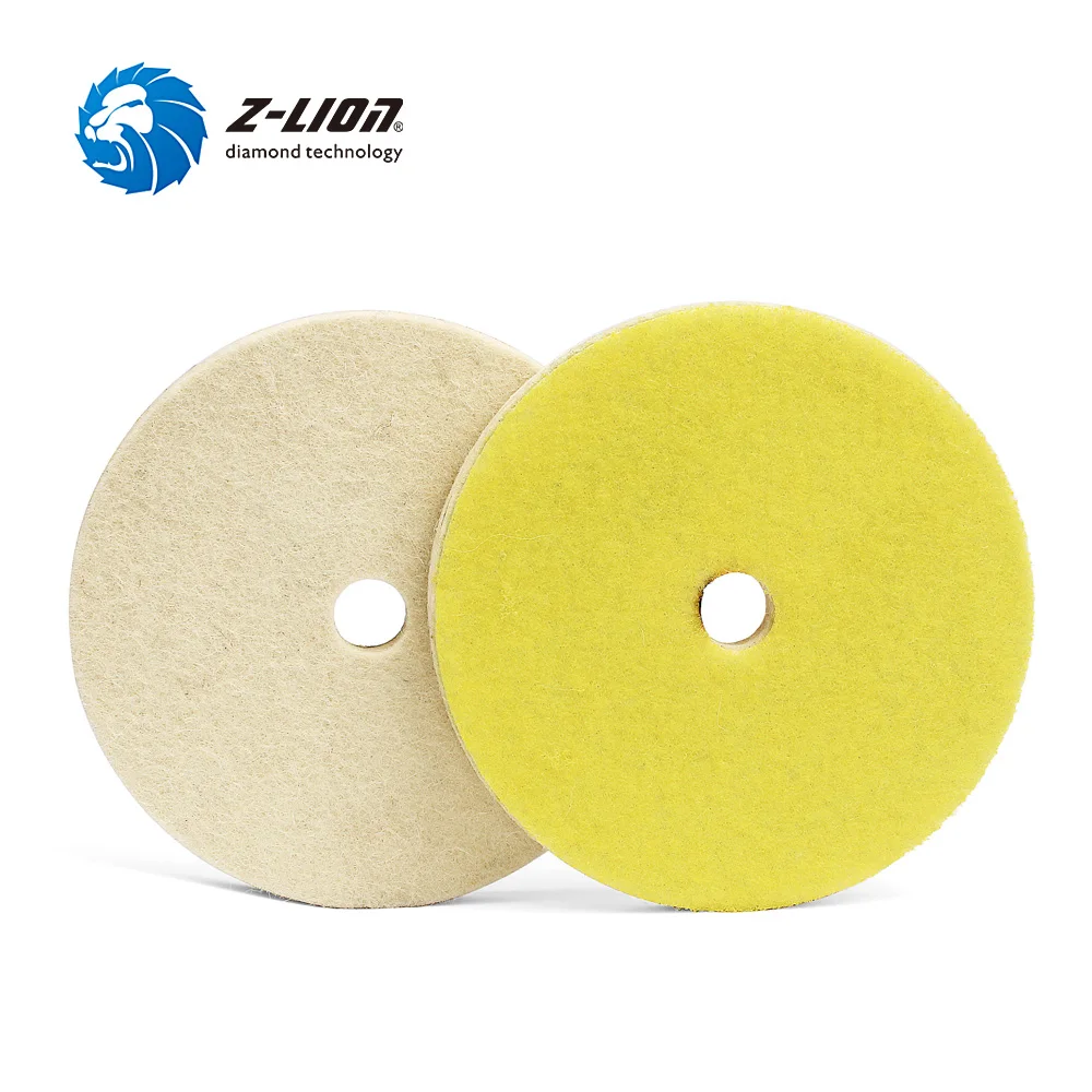 Z-LION 5 Inch Wool Felt Polishing Wheels 2pcs Fine Wool Polishing Buffing Pads Hook & Loop For Polisher Car Glass Metal Abrasive