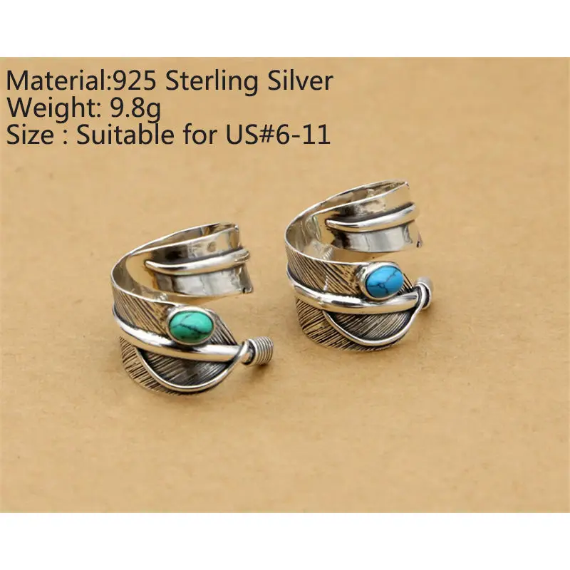 Takahashi Goros Pure 925 Sterling Silver Rings Feather Turquoise Jewelry Opening Ring For Men And Women Gift 181