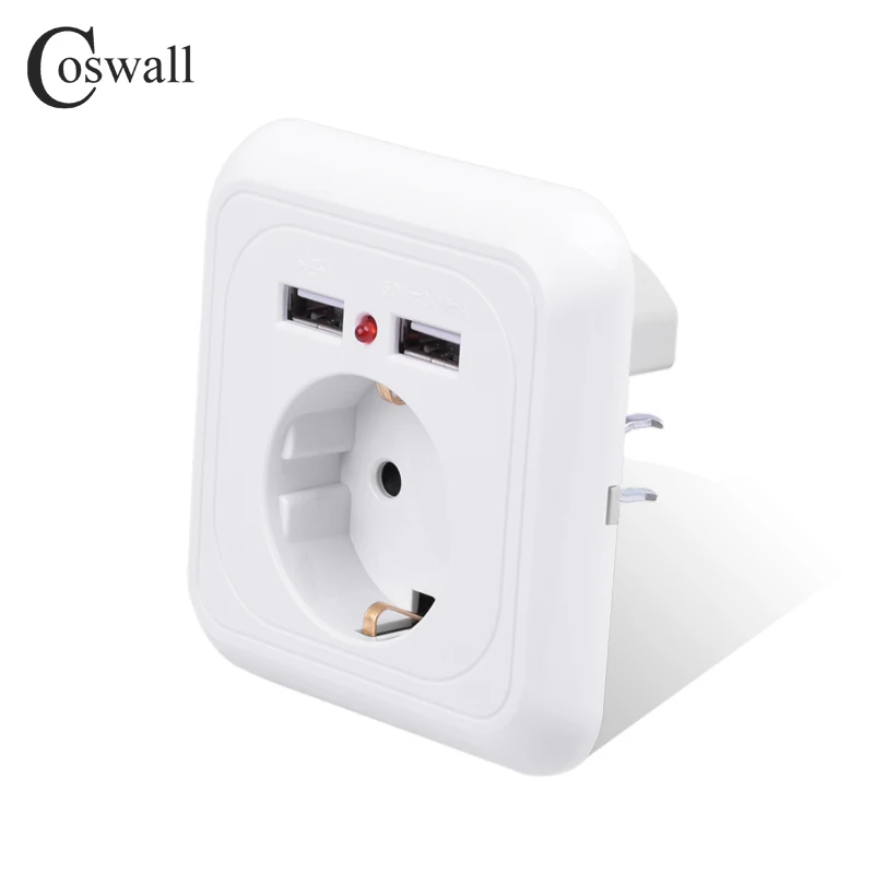 Coswall 2018 New Arrival Wall Power Socket 16A EU Standard Outlet With 2400mA Dual USB Charger Port for Mobile Super Power