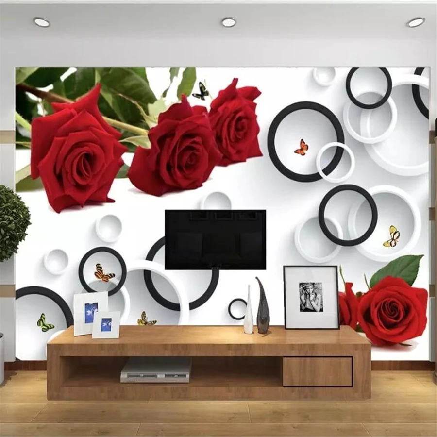 beibehang Custom large rose mural 3d wallpaper red rose green leaf background wall painting romantic flower wallpaper 3d mural