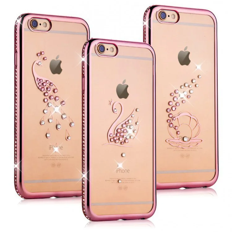 

100 pcs Wholesale Luxury Lady girl Diamond Rhinestone Swan Peacock Phone Case For iPhone 6 6 Plus 7 7 plus