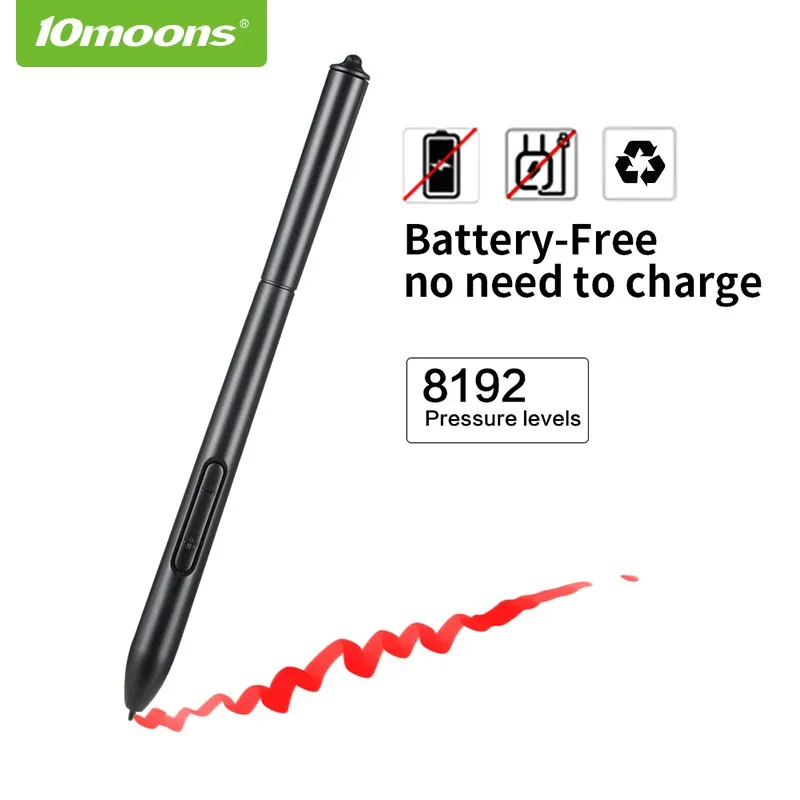 10moons 1060Plus Graphic Tablet 10x6 Inch Digital Drawing Tablet 8192 Levels Battery-Free Pen and Glove