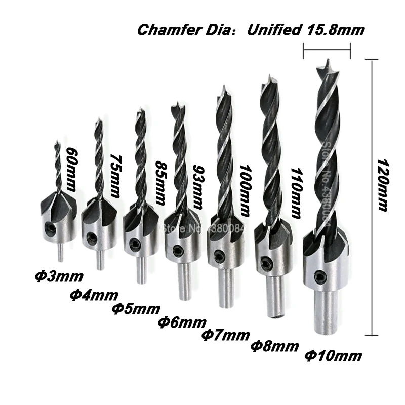 7Pcs Set Countersink Drill Reamer Woodworking Chamfer HSS Drills Bit 3-10mm Carpentry Chamfer Sink Hole Reaming Woodworking Tool