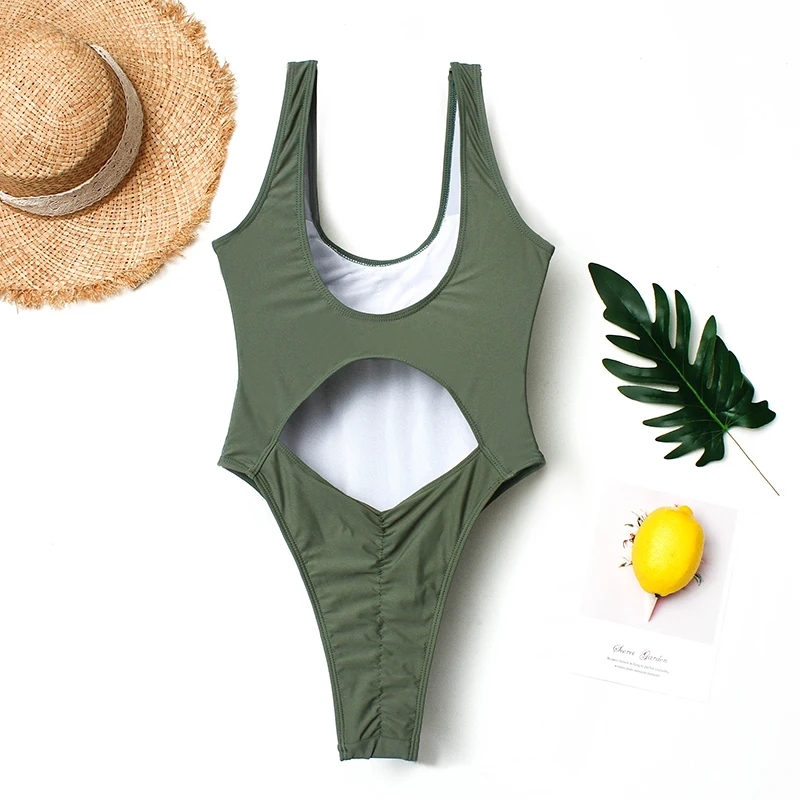 Stringi jednoczęściowy strój kąpielowy kobiety w stylu Vintage stroje kąpielowe wycięty tył Monokini żółty strój kąpielowy 2019 bikini Maillot De