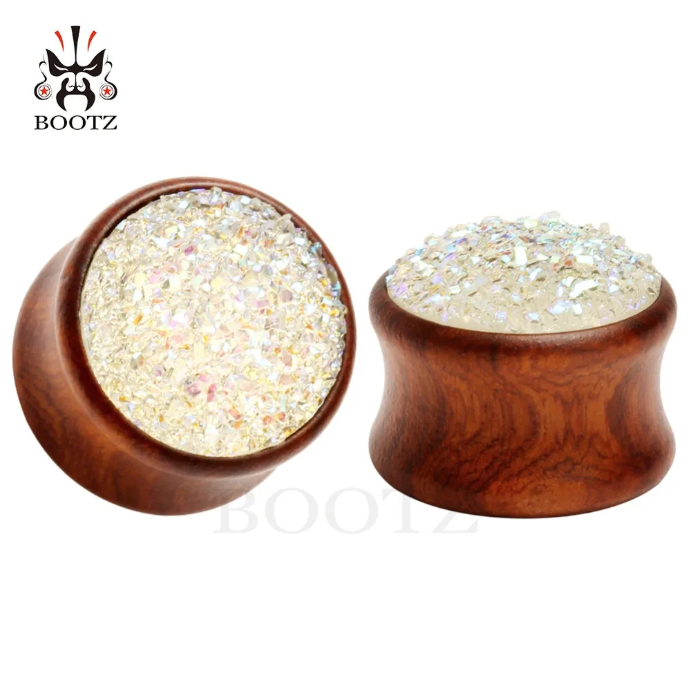 

2020 2pcs pair ear plugs piercing tunnel rosewood body jewelry with fashion stone ear gagues