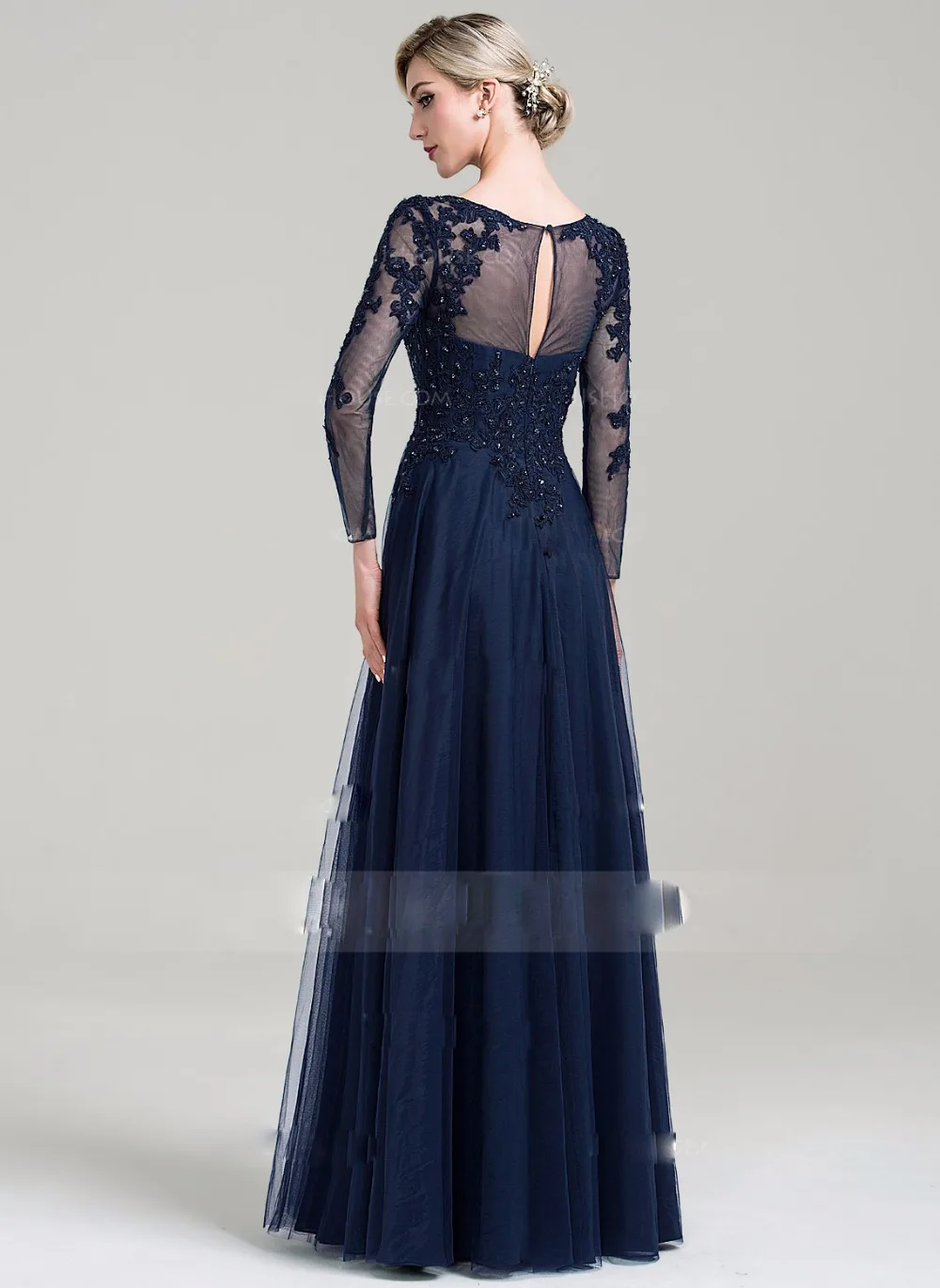 Round Neck A-line Floor Length Chiffon Mother Dress With Beaded Sequins Customizable For Wedding Parties