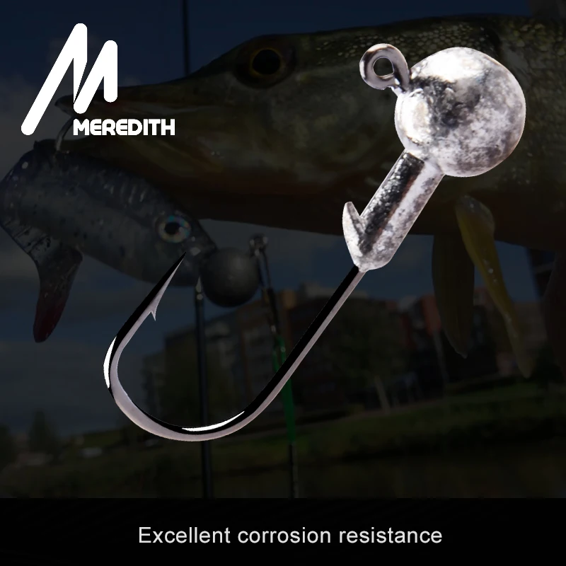 MEREDITH 1.5g/2g/3.5g/5g/7g/10g/14g Coating High Carbon Stainless Head Hook Jig Bait Fishing Hooks For Soft Lure Fishing