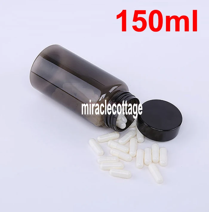 100PCS 150ML/150CC NEW Top Grade Translucent Black Bottle, Plastic PET Packing Bottles For Vitamins, Powder, Pills, Caspules