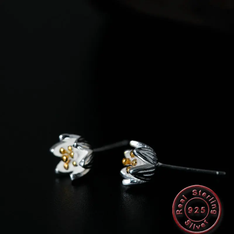 

Amxiu Beautiful Lotus Flower Stud Earrings 100% 925 Sterling Silver Earrings For Women Girls Graduation Birthday Party Jewelry
