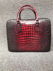 100% genuine real crocodile leather belly skin men business bag briefcase zipper with code locker closure 2 colors black+red