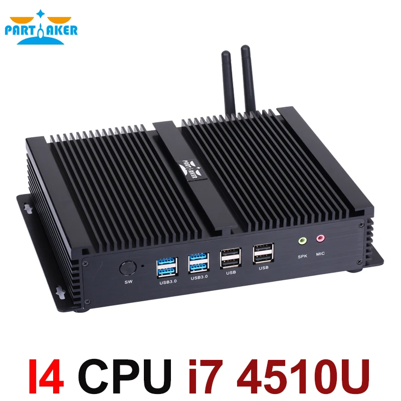 Partaker-Mini PC Industrial sin ventilador i7 4500U i5 4200U i3 Barebone Windows 10 Pro ITX, 2 LAN 2 HDMI 6 COM 8 USB Nettop