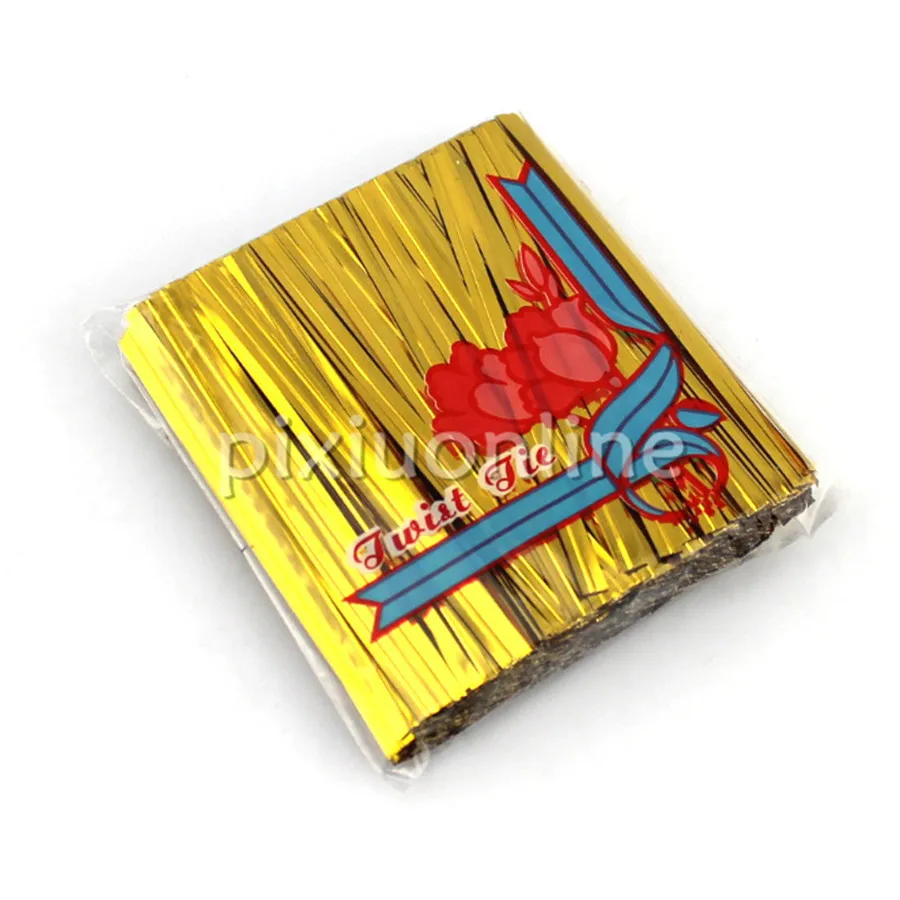 About 800pcs/pack J264b 8cm Golden Thin Iron Film Cover Cable Ties Food Bag Tie Bread Bag Using Free Shipping Russia