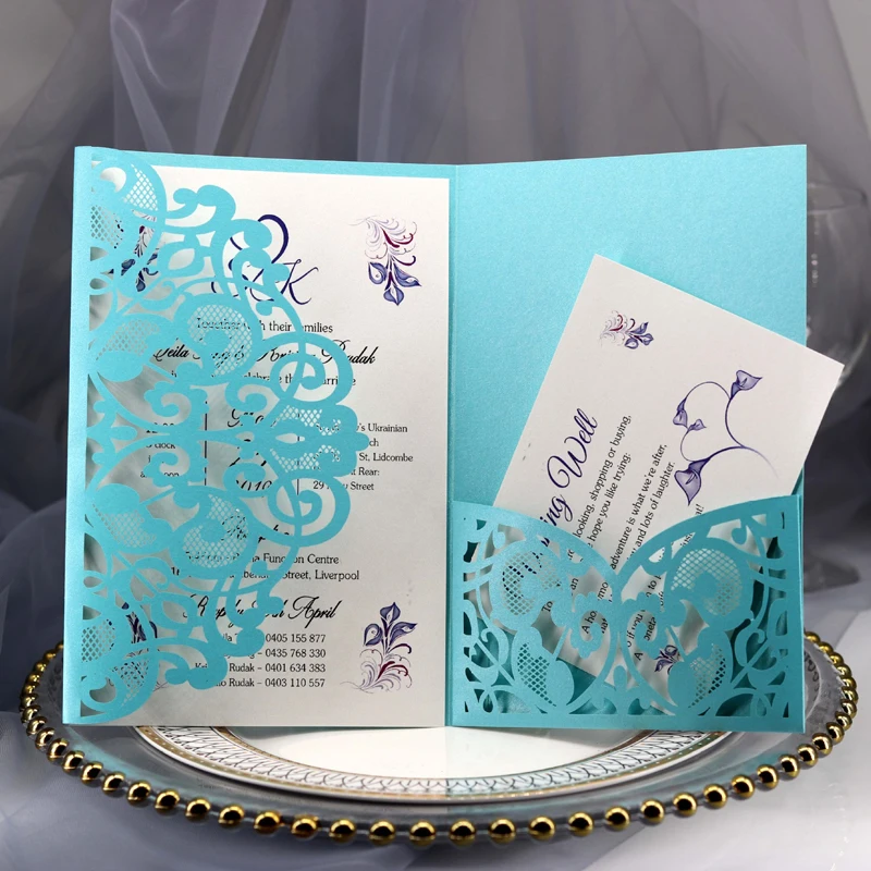 25pcs Elegant Laser Cut Wedding Invitation Cards Greeting Card Lace Favor Print Business With RSVP Cards Decor Party Supplies