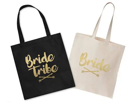 

Bride Tribe Glitter Bridesmaid tote bags Personalized 6 Champagne Party wedding gift Bags Bachelorette bridal shower favors