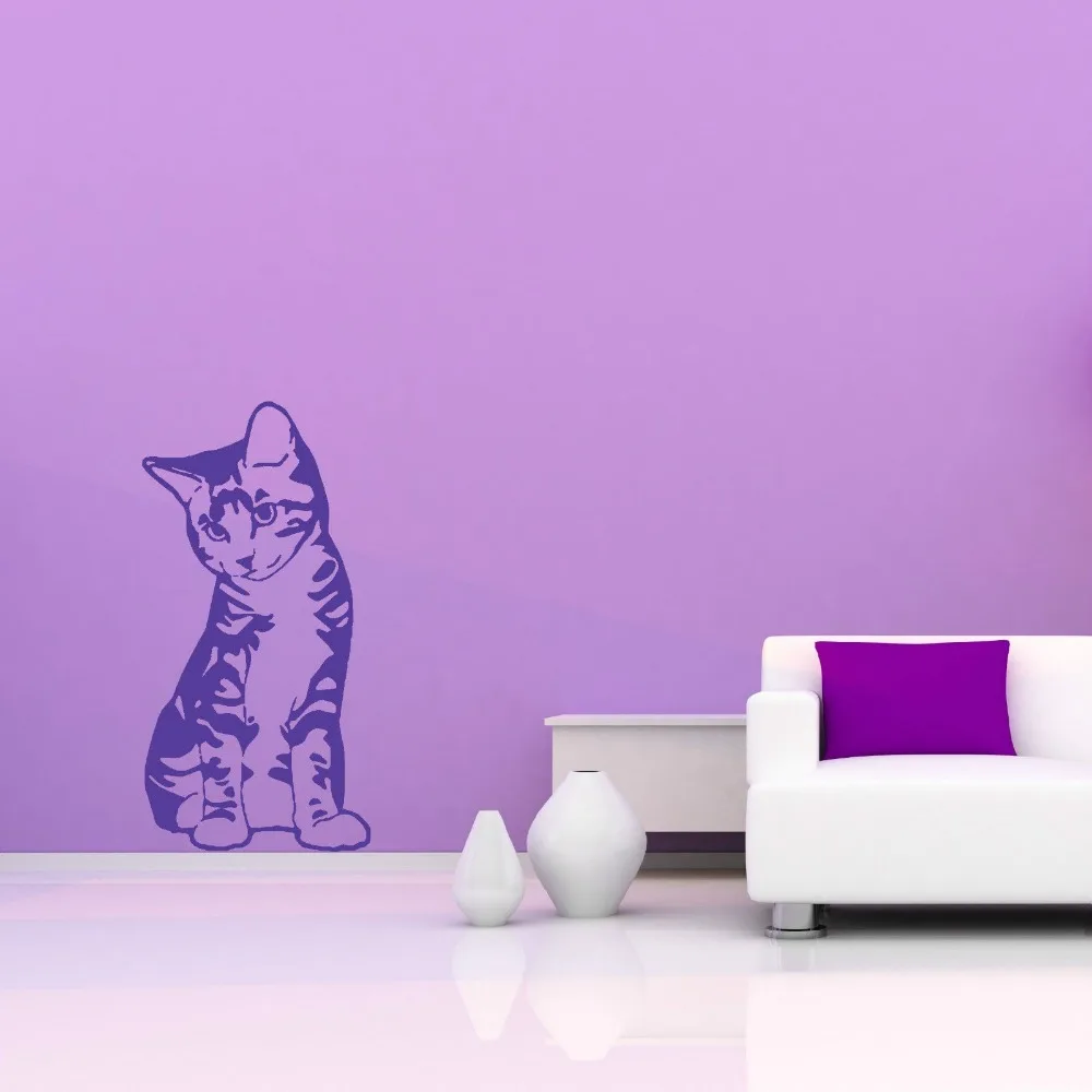 KITTEN CAT FELINE PET SEATED SITTING Vinyl wall art sticker decal Kids Bedroom Nursery Wall Decals Mural Removable D415