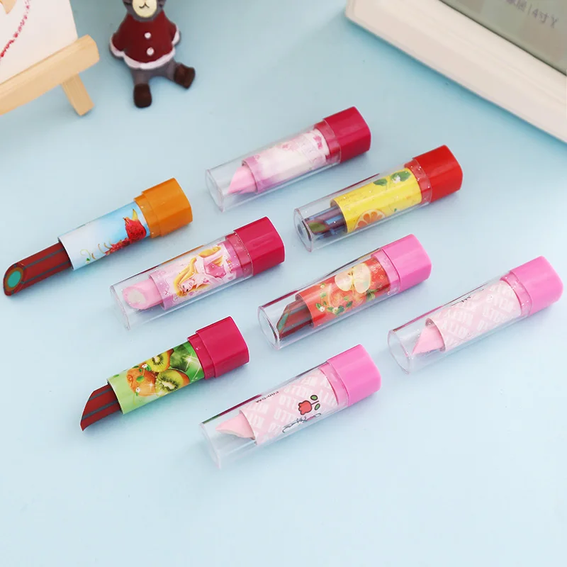 5 Pcs/lot New Kawaii Cute Cartoon lipstick eraser Lovely fruit pencil Rubber for kids Creative Stationery School Office Supplies