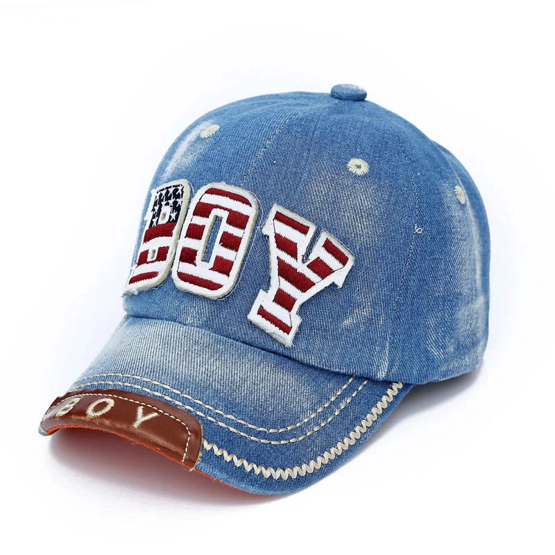 Kids Boys Baseball  Cap Summer Toddler  Children  Dad Hat Jean Casual Hip Hop Letter Denim Sun Snapback Casquette Blue