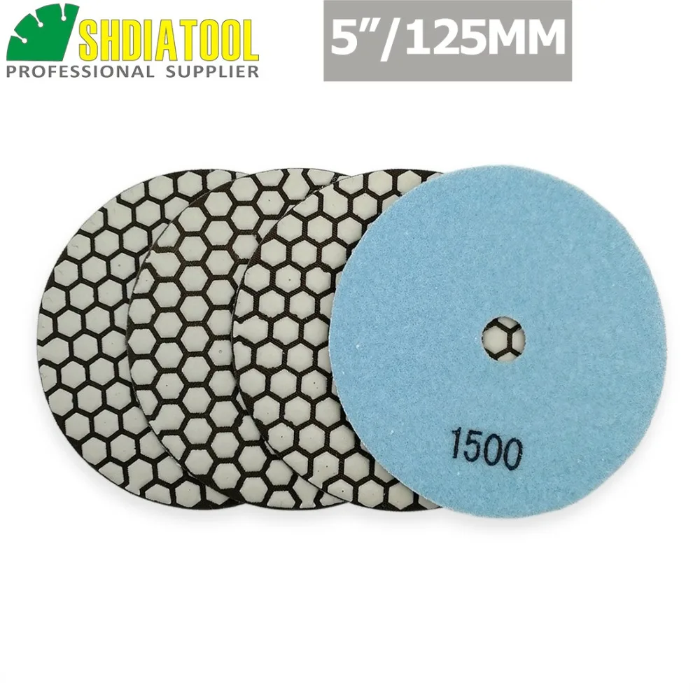 

SHDIATOOL 4pcs 5" Grit #1500 B Diamond Dry Polishing Pads Dia125mm Resin Bond Sanding Disc Granite Marble Stone Polisher Pad