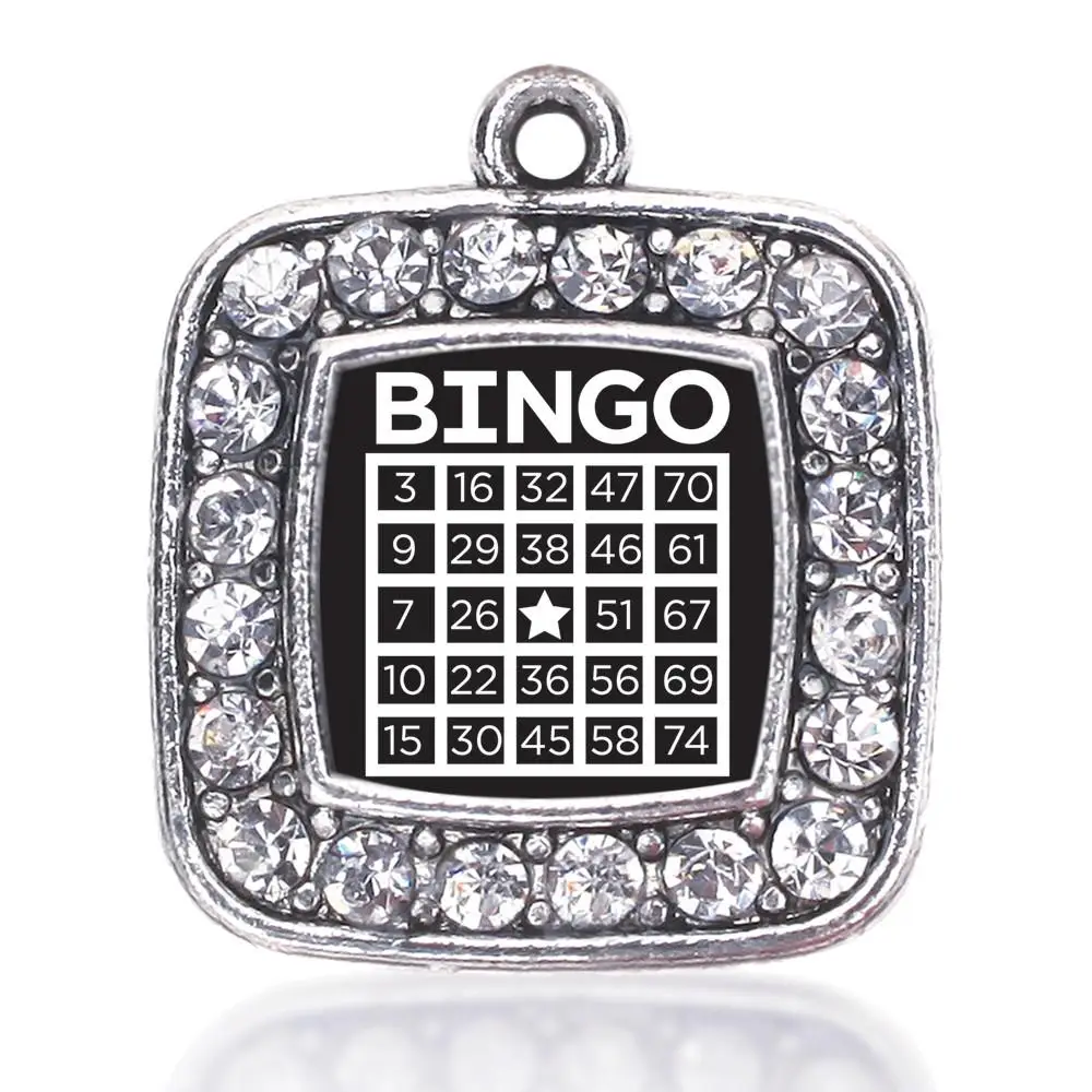 BINGO SQUARE CHARM  ANTIQUE SILVER PLATED CRYSTAL JEWELRY