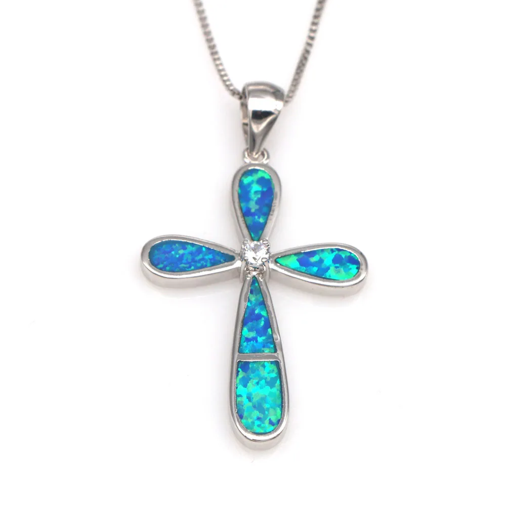 

JLP2389 New Cross Opal Pendant Necklace Fashion Pop Blue Opal Cross Pendant Necklace Women's Fashion Jewelry