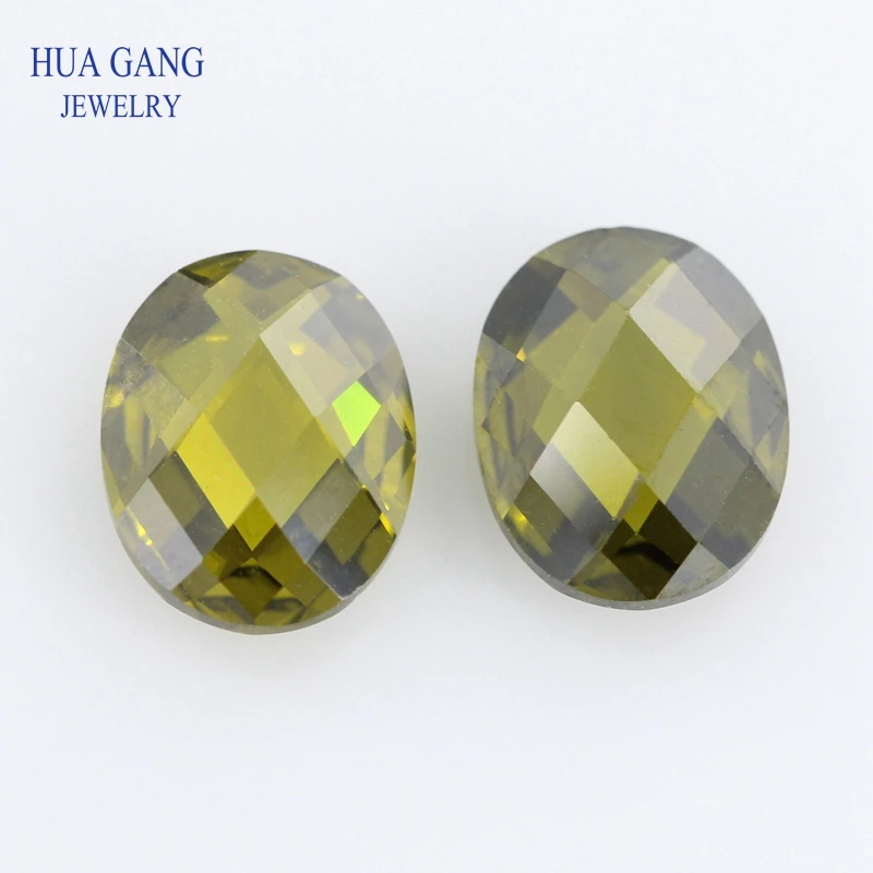 Peridot CZ Stone Oval Shape Double Checkerboard Synthetic Gems Cubic Zirconia For Jewelry Size 3x5~13x18mm