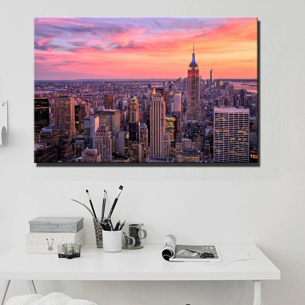 Empire State Building Sunset Wall Art Poster For Living Room New York City Landscape Modern Canvas Pictures Cuadros Decoration