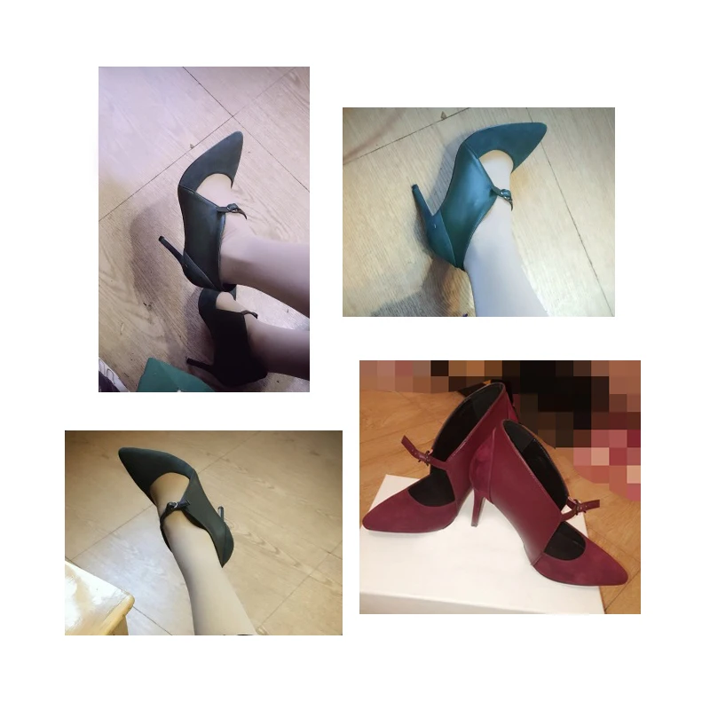 Genuine Leather Pointed Toe 9cm Women Shoes High Heel Stiletto Women Pumps Sexy Wine Red Blackish Green HL016 MUYISEXI