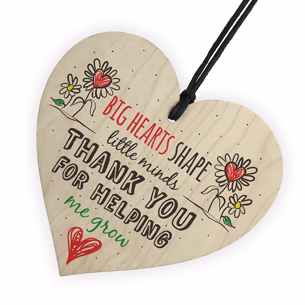 1PCs Teacher Leaving Gift Nursery Wooden Hanging Heart Plaque Childminder Preschool Thank You Present Christmas Gift