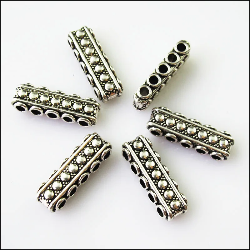 12Pcs Antiqued Silver Color 5-5Holes Spacer Beads Bars Charms Connectors 8.5x23mm