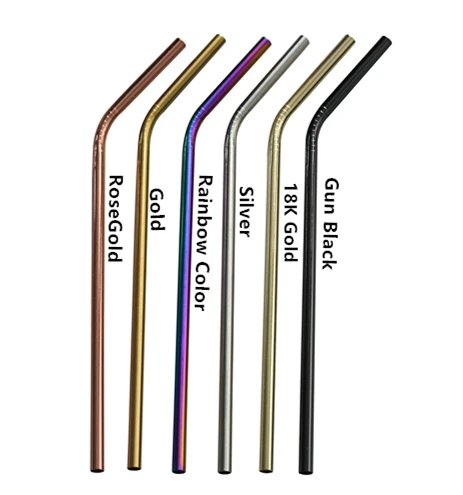 WOWSHINE FDA LFGB 18k gold/rosegold/gun black/silver stainless steel 304 drinking straw 100pcs/lot 6215mm dishwashers safe