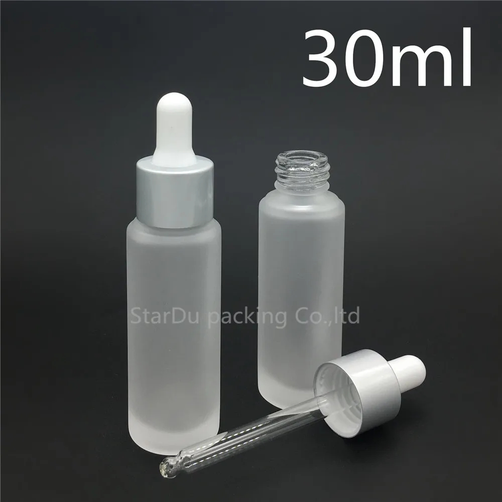 

Free Shipping 500pcs 30ml Frost Transparent Glass Essential Oil Bottle With dropper, 1oz Cosmetic Packaging Glass Bottle