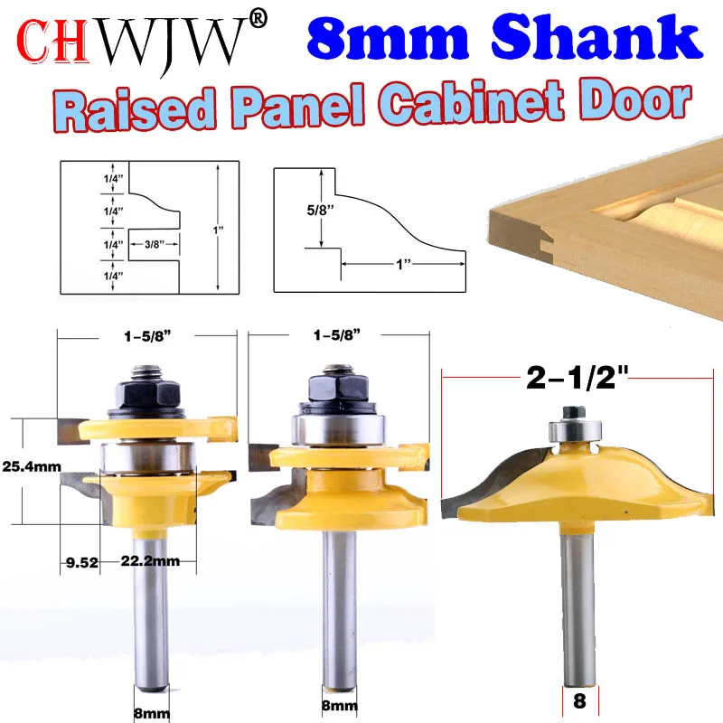 1-3PCS 8mm Schacht Rail & Stile Frezen-Matched Standaard Ogee deurmes Houtbewerking cutter Tenon Cutter voor Houtbewerking Gereedschap