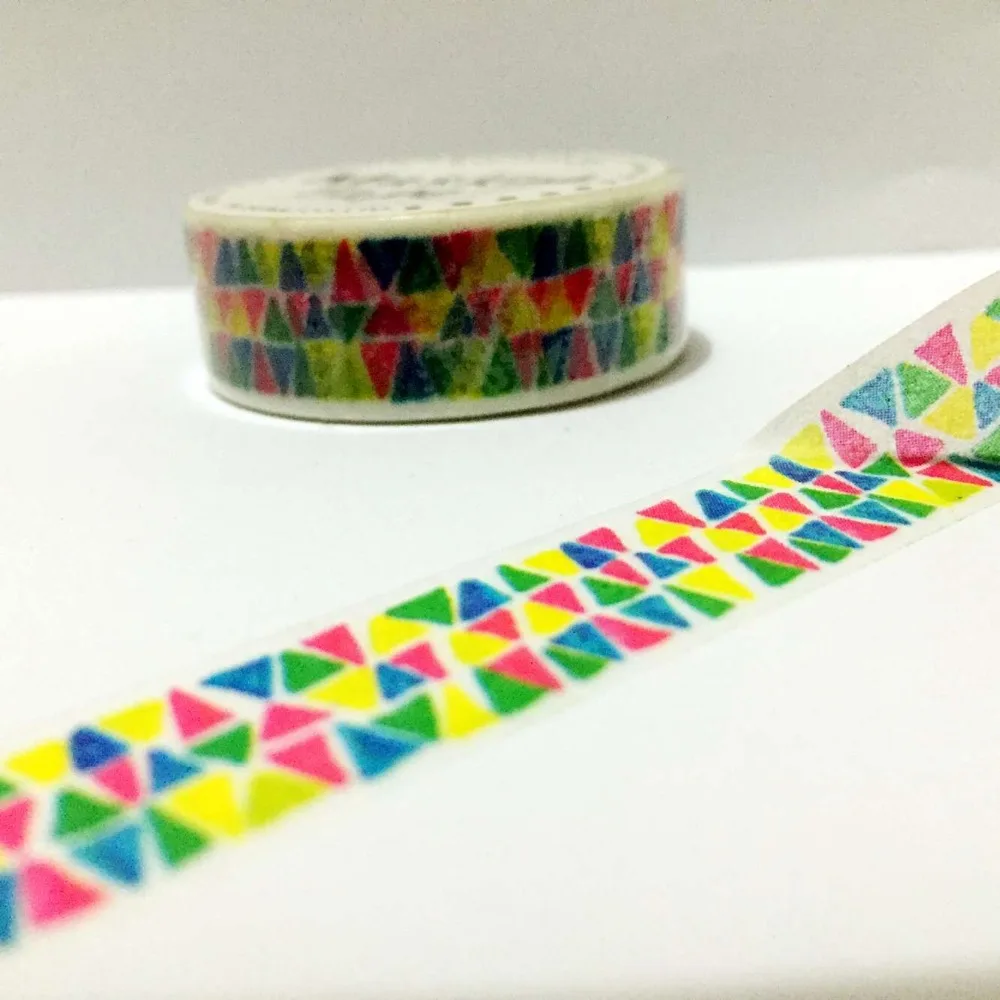 Cinta de Papel washi de alta calidad, cinta adhesiva japonesa washi de 15mm x 10m, triángulos de color, envío gratis