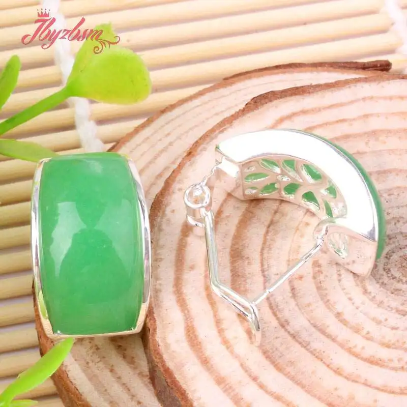 10x20mm Curved Stone Beads Cat eye,Agates,Coral,Jades Tibetan Silver Fashion Clamp Earring For Woman Christmas Gift 1 Pair