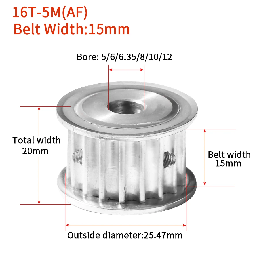 16 Teeth 5M Timing Pulley Bore5/6/6.35/8/10/12mm Fit W=15mm HTD 5M Timing Belt16T 16Teeth HTD 5M Timing Pulley