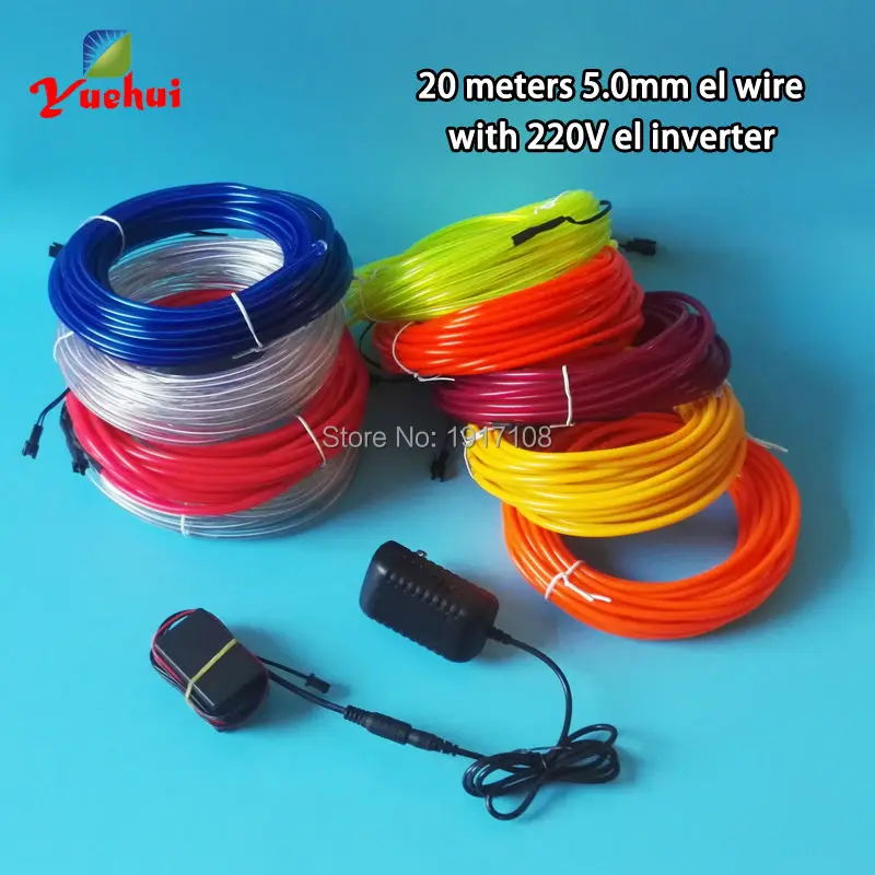 10 Color Option 20Meter 5.0mm Neon Glowing wire EL Wire LED thread Neon Light rope By 220V Controller for House Party DIY Decor