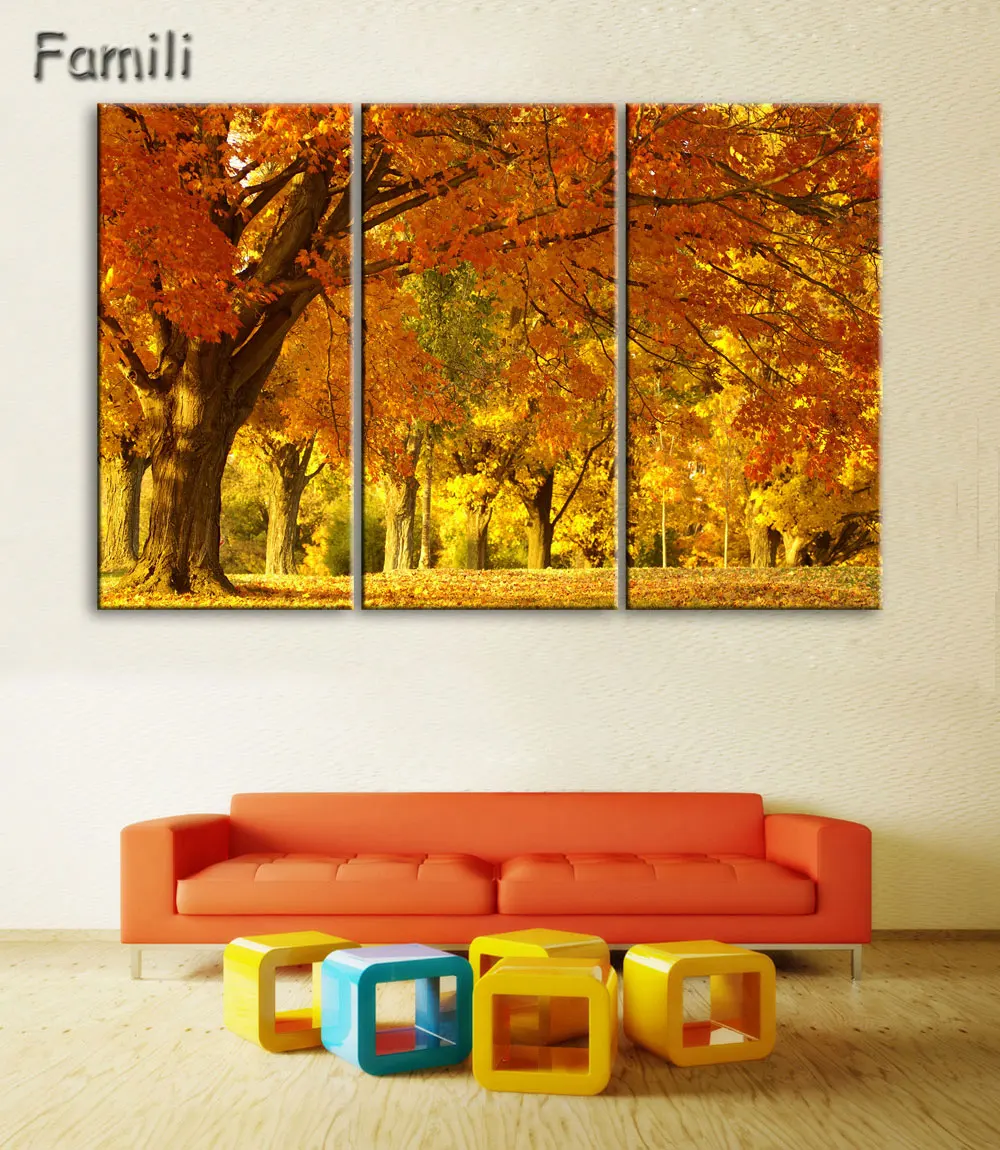 

3Pieces Cuadros Wall Art Autumn Tree Oil Painting On Canvas Paintings Pictures Home Decor Living Room Unframed