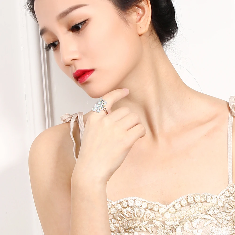 Anéis de zircônia retangulares multicoloridos para mulheres, acessório de joias de moda de primavera de luxo