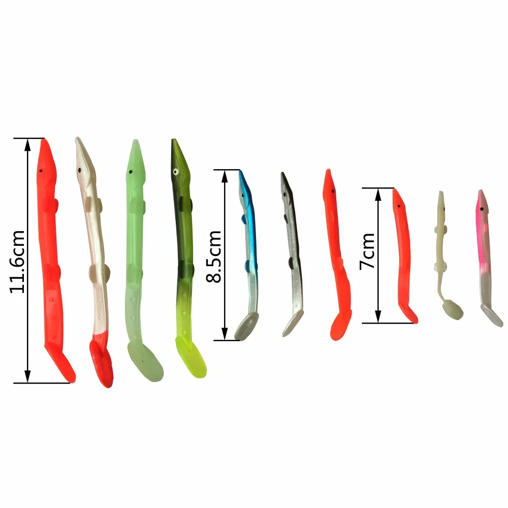 Bimoo 10pcs Soft Bait Fish Sabiki Rig Eel Style Jelly Lures Saltwater Fishing Lure Baits