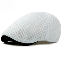 HT1377 Korea Style Summer Sun Cap Hats Plain Solid Black White Grey  Cabbie Flat Caps Breathable Mesh Men Women Beret Caps