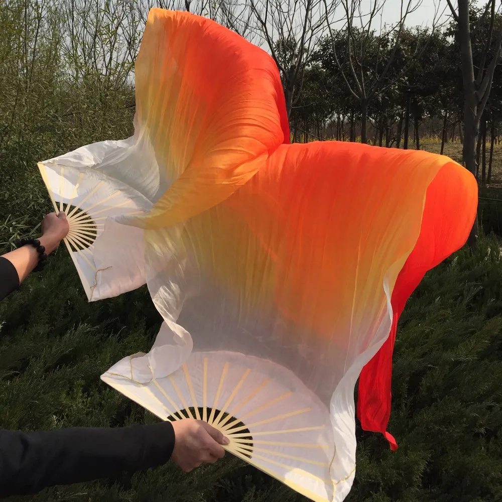 Voile de danse du ventre blanc-rouge en soie véritable, 2 pièces, 1.8m = 6ft, 5mm, soie plus épaisse, fluide de haute qualité