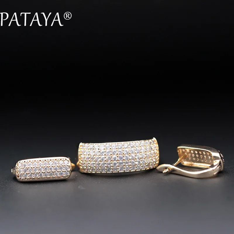 PATAYA New Arrivals Luxury Jewelry Set 585 Rose Gold Color Earrings Rings Sets Round White Natural Zirconia Jewelry For Women