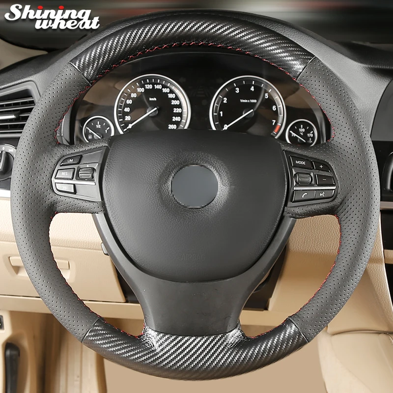 Shining wheat Black Leather PU Carbon Fiber Steering Wheel Cover for BMW F10 523Li 525Li 2009 730Li 740Li 750Li