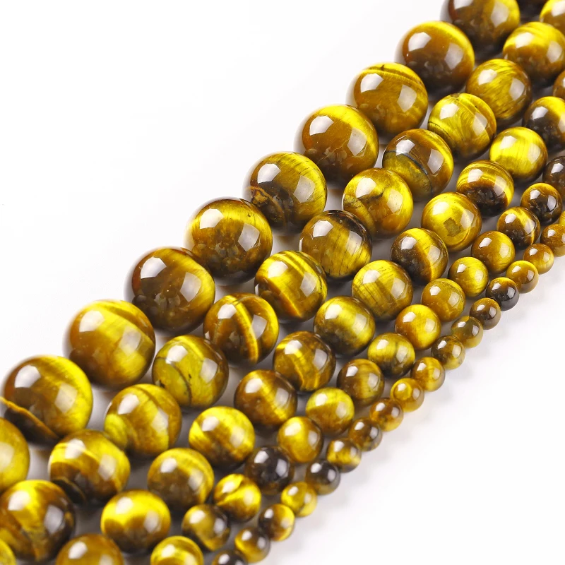 Natural Gem Stone Yellow Tiger Eye Round Loose Beads 4 6 8 10 12 14 16MM Fit Diy Charms Jewelry Making Accessories Bracelet