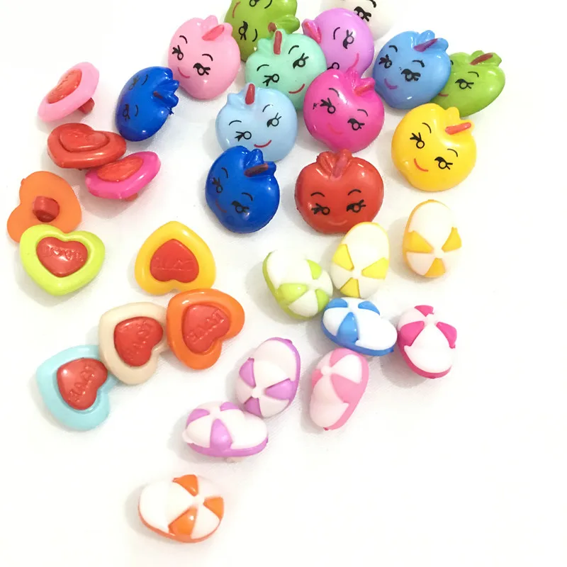 100PCS Mix colors Plastic Apple Hat Heart ladybug mix shape buttons 1 hole Sewing children Buttons  7NK190