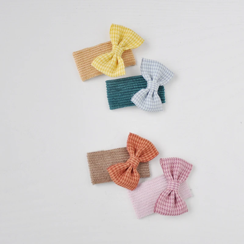 Cute Corduroy Houndstooth Children Baby Hair Clips Triangle Hair Pin Striped Plaid Bow Hairband Hairgrip Barrette Girls Clips