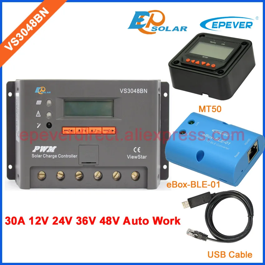 

30A controller VS3048BN PWM EPEVER Solar power bank regulator bluetooth function box and USB cable MT50 Meter 12V/24V auto