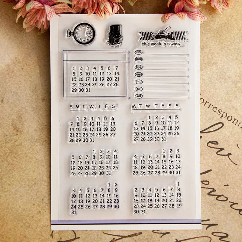 Transparent Stamps for Calendar Time Week Day, Practical Handcraft Seal, DIY Scrapbooking, Photo Album Decoration Stamps